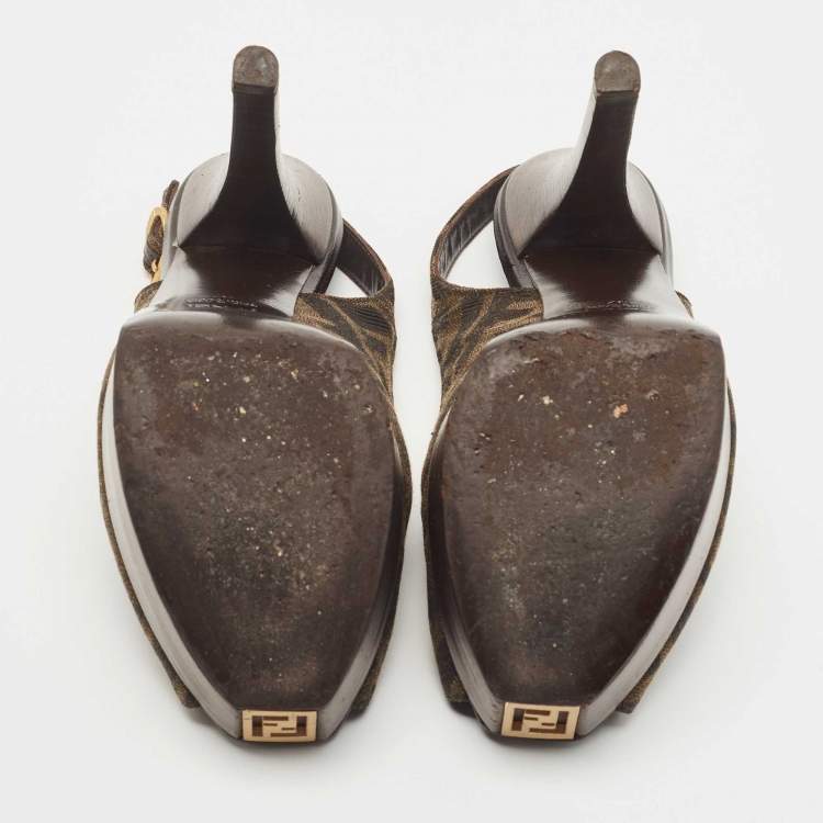 مملوكة مسبقًا Fendi Tobacco Zucca Canvas FF Slingback Pumps Size 37