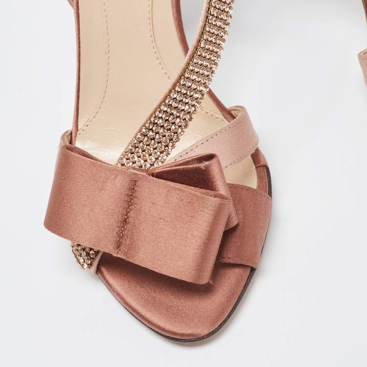 مملوكة مسبقًا Fendi Beige Satin Crystal Embellished Bow Slingback Sandals Size 37