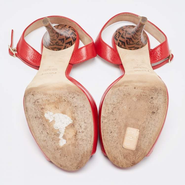 Pre Owned Fendi Red Leather  Open Toe Ankle Strap Sandals Size 39