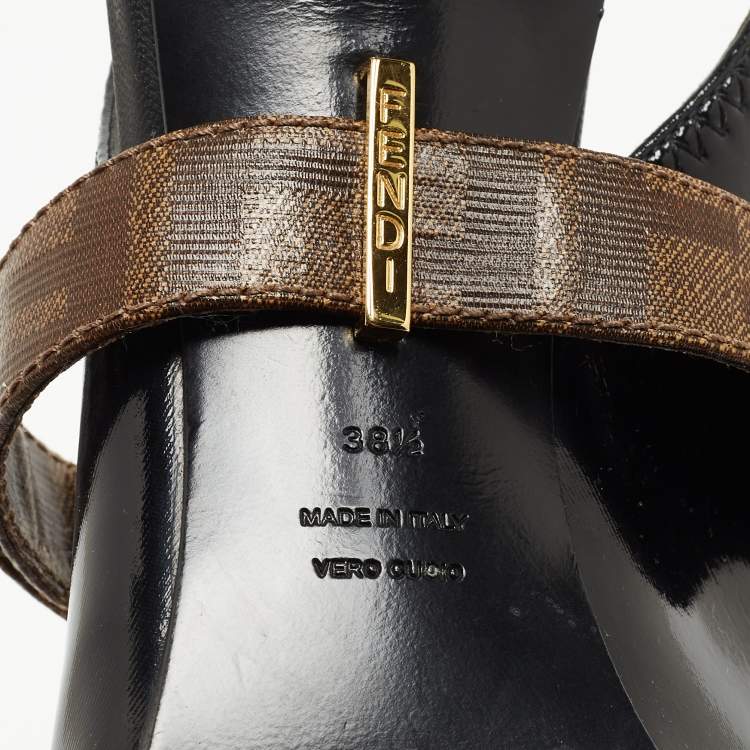Pre Owned Fendi Black Patent Leather fframe Mary Jane Pumps Size 38.5