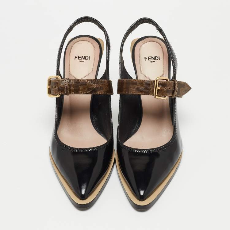Pre Owned Fendi Black Patent Leather fframe Mary Jane Pumps Size 38.5
