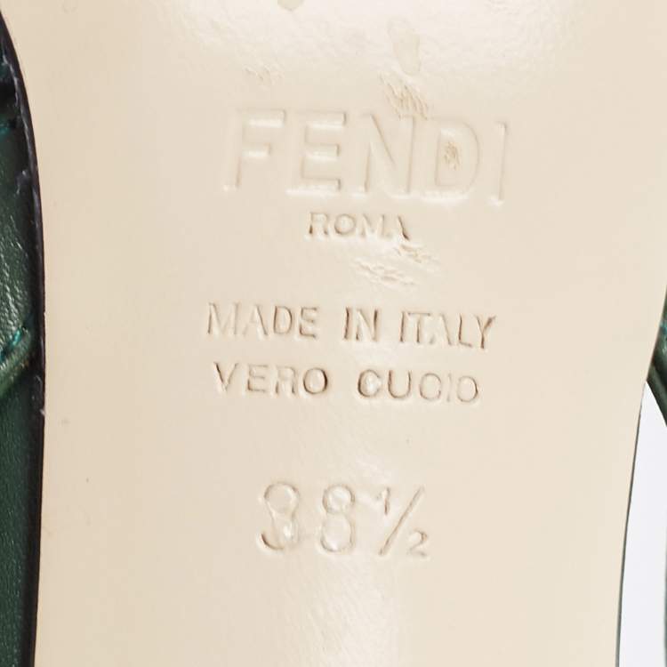 Pre Owned Fendi Green Leather and Mesh Colibri Lite Slingback Pumps Size 38.5