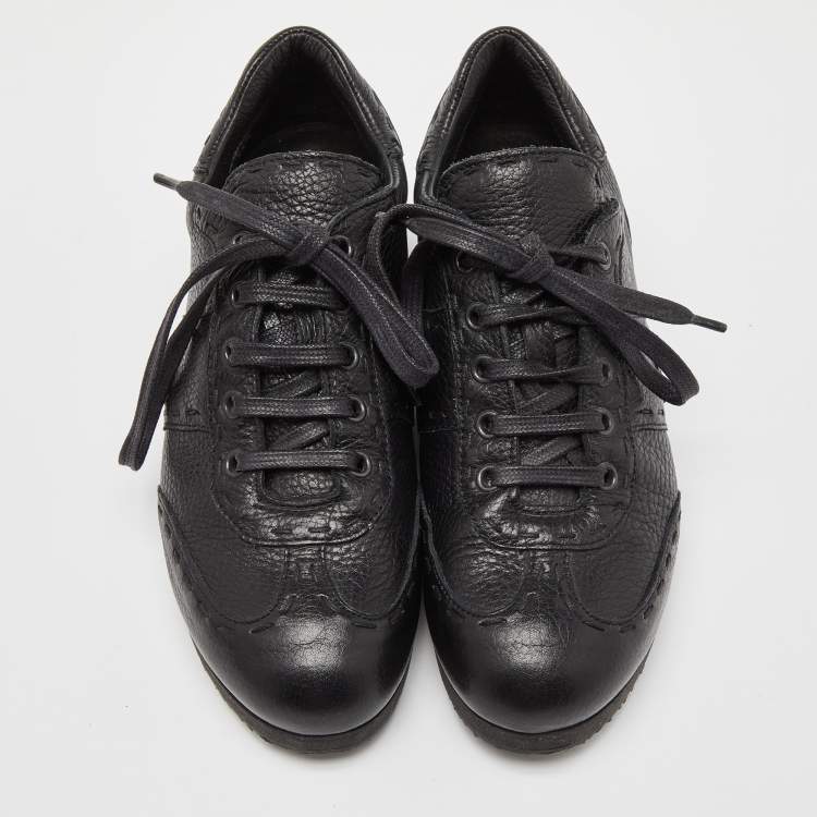 Pre Owned Fendi Black Leather Low Top Sneakers Size 36.5
