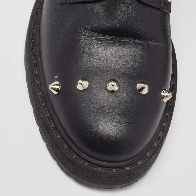 Pre Owned Fendi Black Leather Studded Ankle Boots Size 36