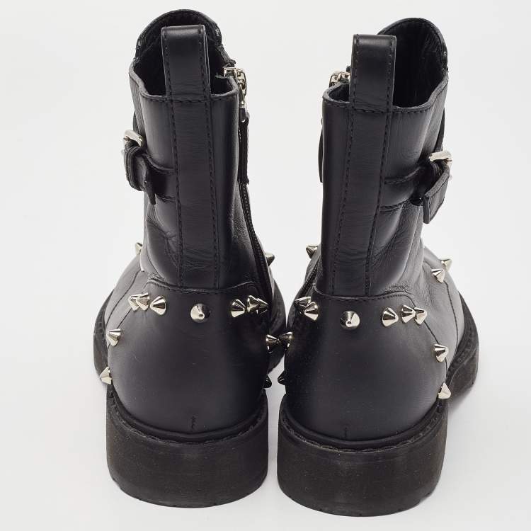 Pre Owned Fendi Black Leather Studded Ankle Boots Size 36