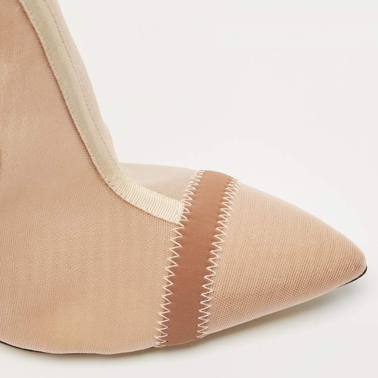 مملوكة مسبقًا Fendi  Beige Mesh Rockoko Ankle Boots Size 38