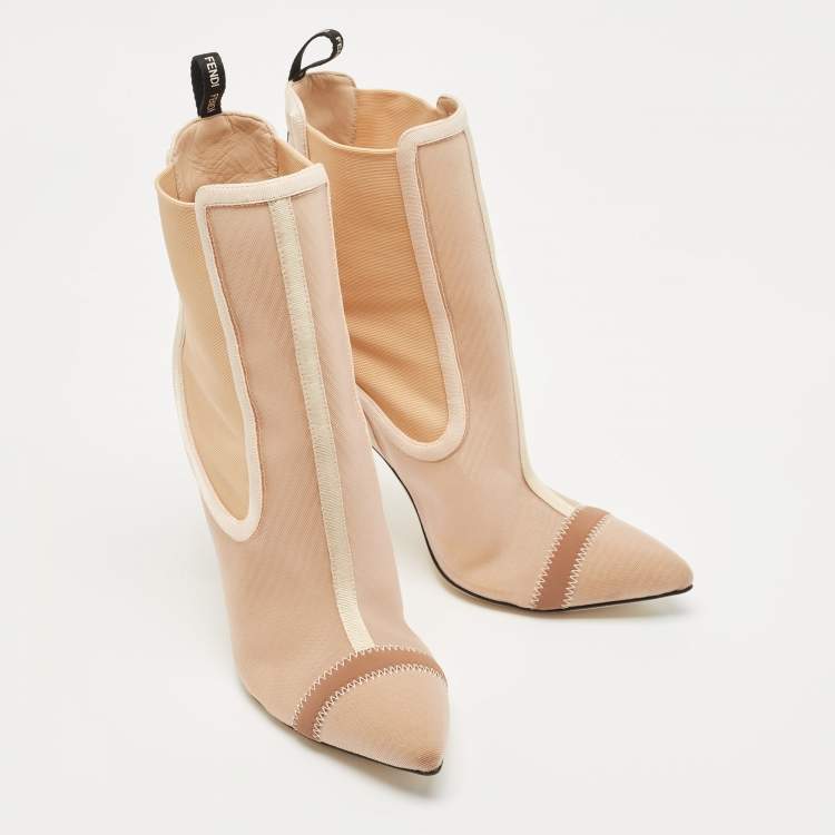 مملوكة مسبقًا Fendi  Beige Mesh Rockoko Ankle Boots Size 38