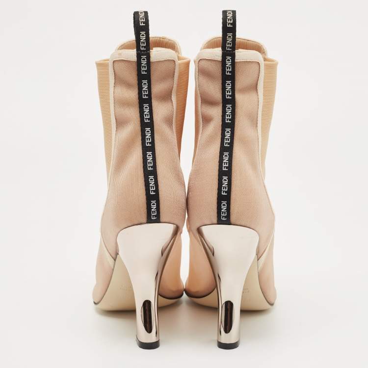 مملوكة مسبقًا Fendi  Beige Mesh Rockoko Ankle Boots Size 38