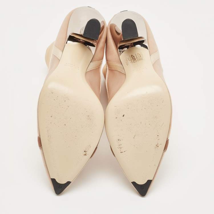 مملوكة مسبقًا Fendi  Beige Mesh Rockoko Ankle Boots Size 38