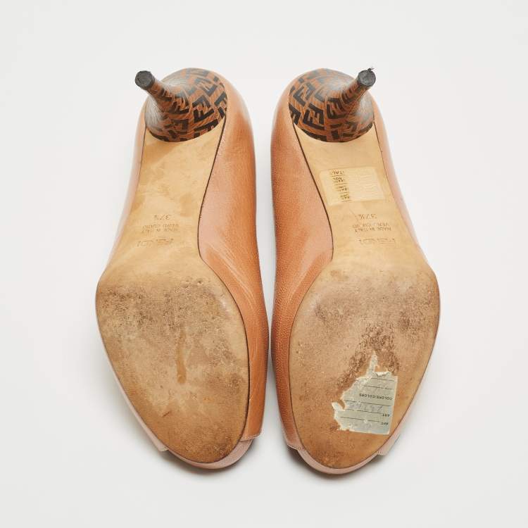 Pre Owned Fendi Brown Leather Platform Peep Toe Pumps Size 37.5