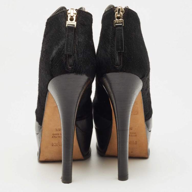 مملوكة مسبقًا Fendi Black Leather And Suede Fendista Ankle Boots Size 36.5