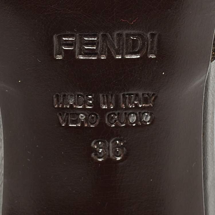 Pre Owned Fendi Brown Zucca Canvas and Leather Bow Slides Size 36