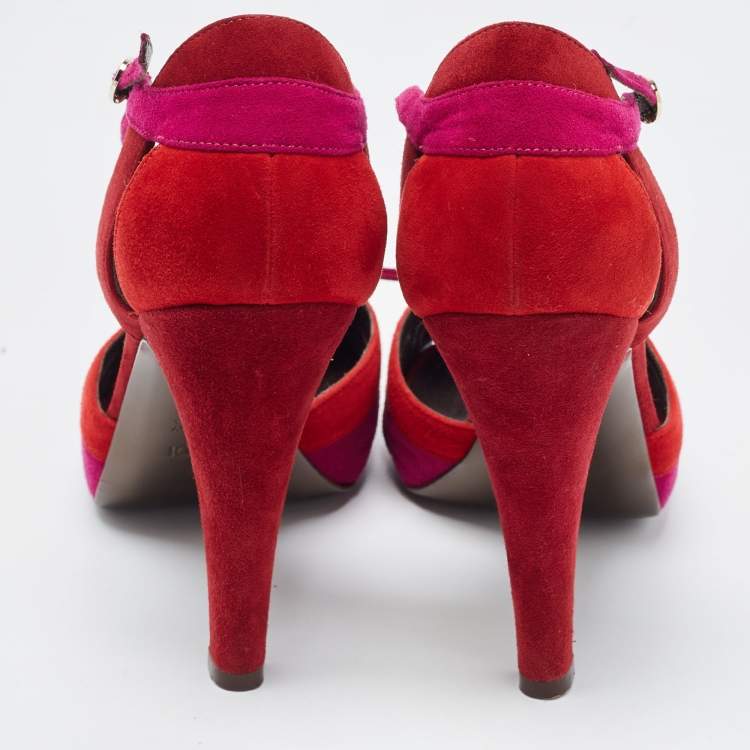 Pre Owned Fendi Tricolor Suede Bow Peep Toe D'orsay Ankle Strap Pumps Size 39