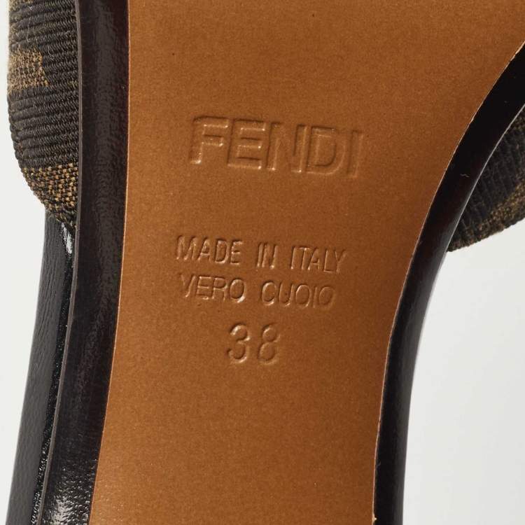 Pre Owned Fendi Brown Zucca Canvas And Leather Slide Sandals Size 38