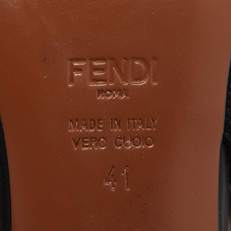 Pre Owned Fendi Black/Brown Zucca Mesh and Canvas Colibri Slingback Pumps Size 41