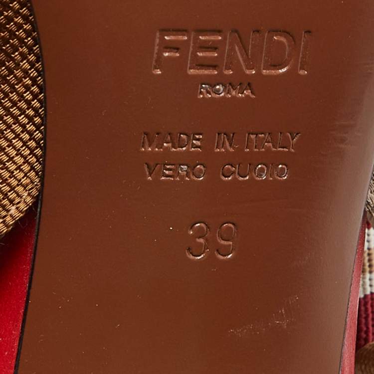 مملوكة مسبقًا Fendi Brown/Red Mesh and Canvas Colibri Slingback Pumps Size 39