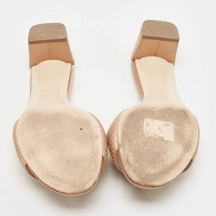 Pre Owned Fendi Beige Satin Logo Slides Size 37.5