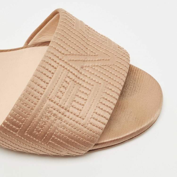 Pre Owned Fendi Beige Satin Logo Slides Size 37.5
