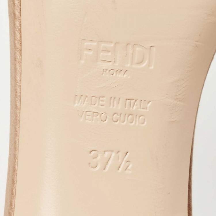 Pre Owned Fendi Beige Satin Logo Slides Size 37.5