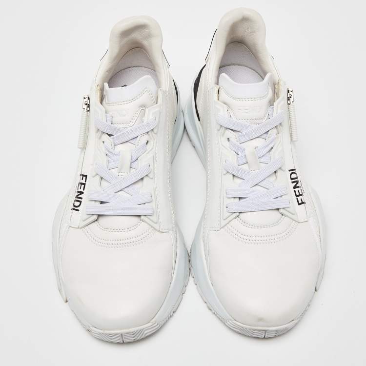 Pre Owned Fendi White Leather Flow Lace Up Sneakers Size 38