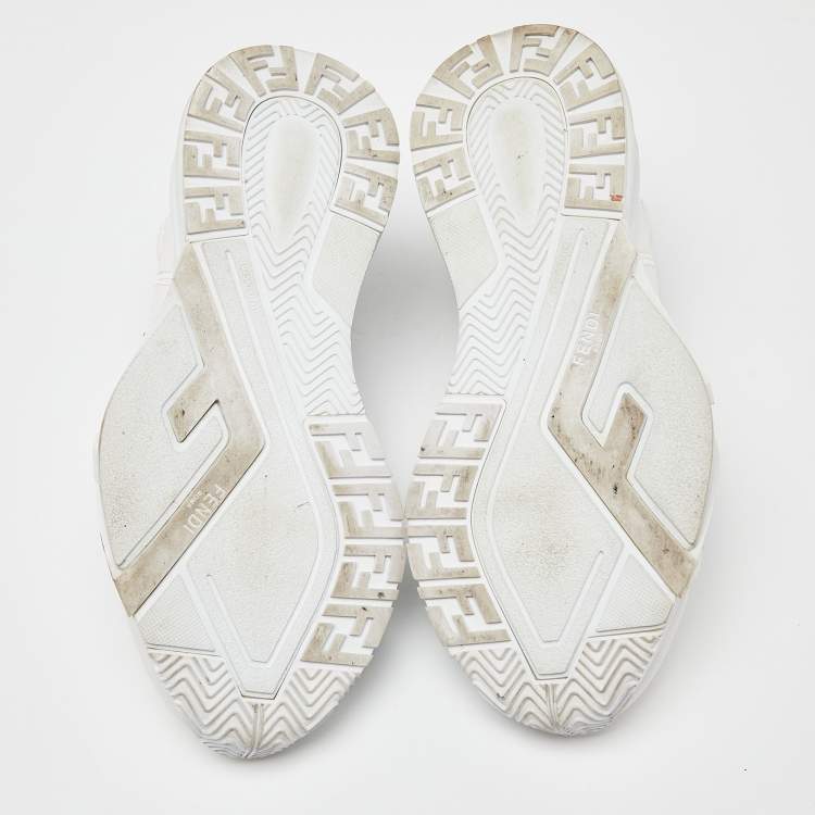 Pre Owned Fendi White Leather Flow Lace Up Sneakers Size 38