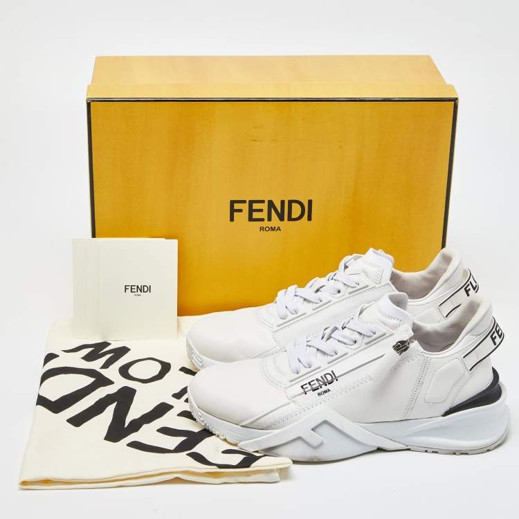 Pre Owned Fendi White Leather Flow Lace Up Sneakers Size 38