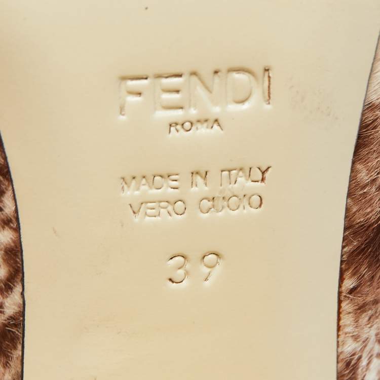Pre Owned Fendi Brown/White Calf Hair Round Toe Pumps Size 39