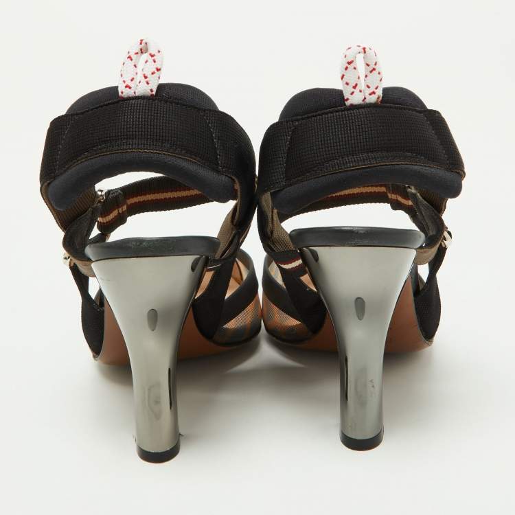 Pre Owned Fendi Brown Zucca Mesh and Canvas Colibri Slingback Pumps Size 36