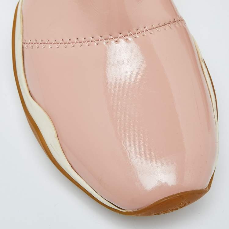 Pre Owned Fendi Pink Leather and Suede Zip Detail FFluid Slip On Sneakers Size 37.5