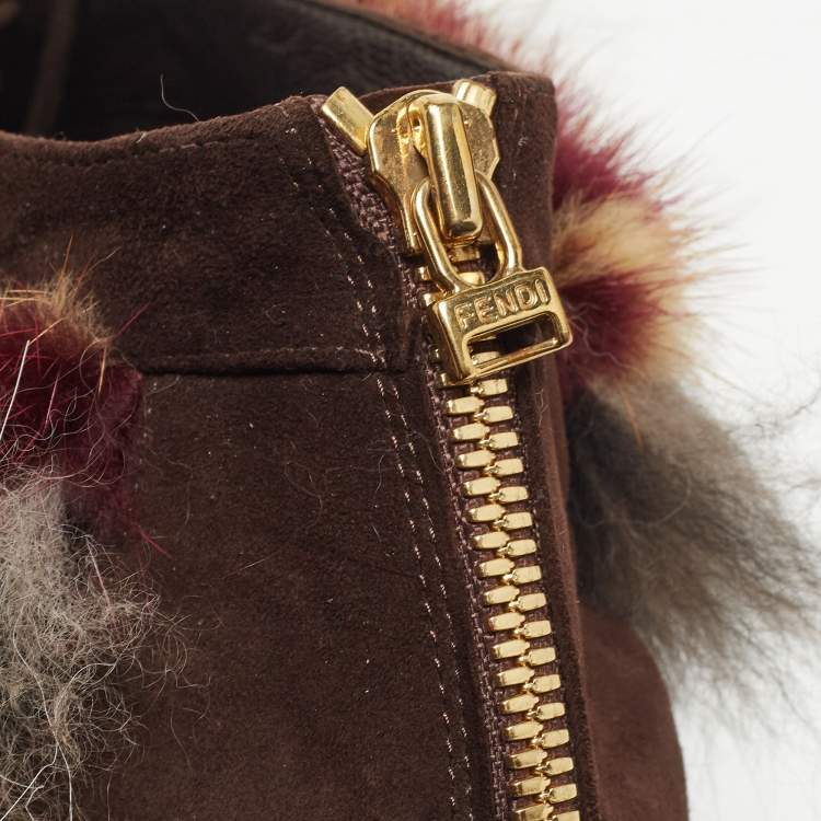 مملوكة مسبقًا Fendi Multicolor Faux Fur and Suede Embellished Booties Size 41