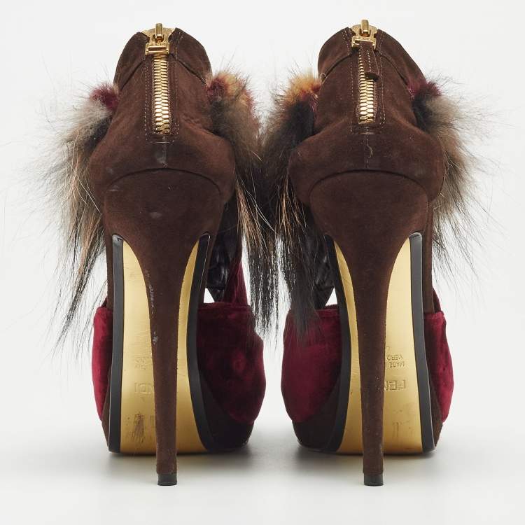 مملوكة مسبقًا Fendi Multicolor Faux Fur and Suede Embellished Booties Size 41
