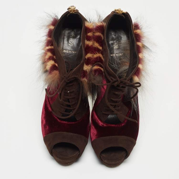 مملوكة مسبقًا Fendi Multicolor Faux Fur and Suede Embellished Booties Size 41