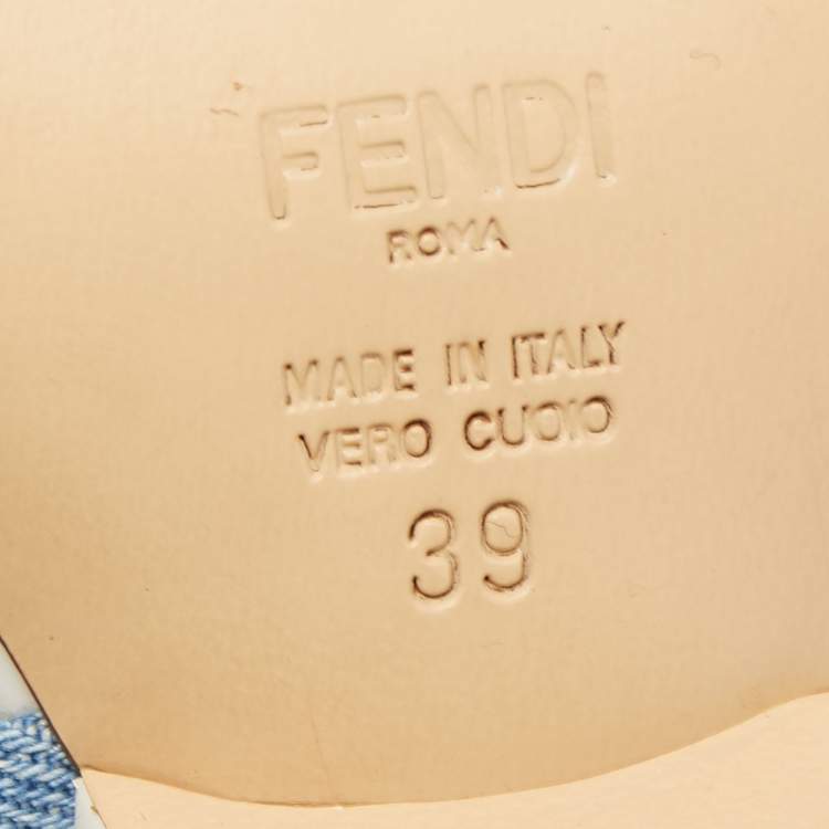 Pre Owned Fendi Blue Denim Buckle Detail Floral Heel Ankle Wrap Sandals Size 39