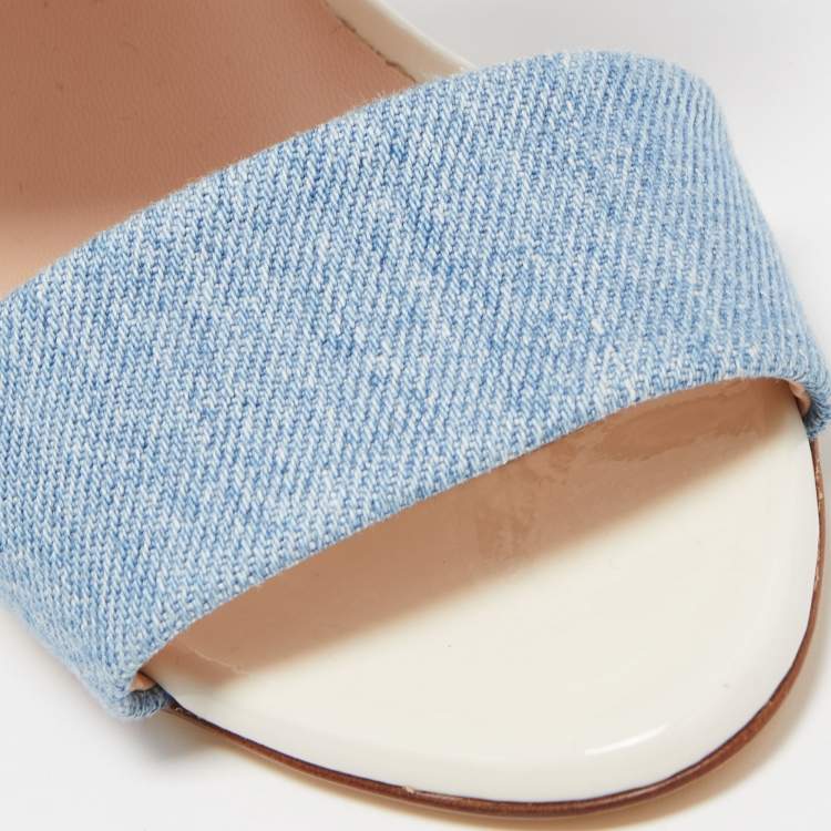 Pre Owned Fendi Blue Denim Buckle Detail Floral Heel Ankle Wrap Sandals Size 39