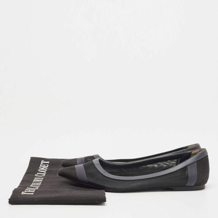 Pre Owned Fendi Black/Blue Mesh and Leather Colibri Ballet Flats Size 36.5