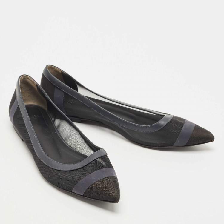 Pre Owned Fendi Black/Blue Mesh and Leather Colibri Ballet Flats Size 36.5