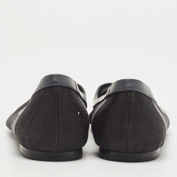Pre Owned Fendi Black/Blue Mesh and Leather Colibri Ballet Flats Size 36.5