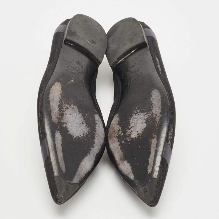 Pre Owned Fendi Black/Blue Mesh and Leather Colibri Ballet Flats Size 36.5
