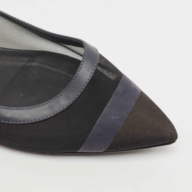 Pre Owned Fendi Black/Blue Mesh and Leather Colibri Ballet Flats Size 36.5