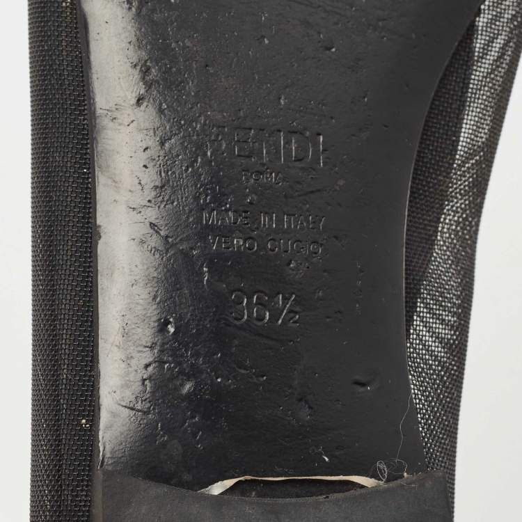 Pre Owned Fendi Black/Blue Mesh and Leather Colibri Ballet Flats Size 36.5