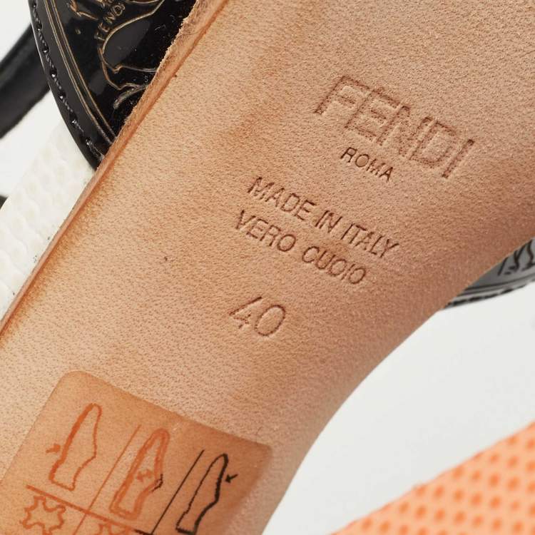 Pre Owned Fendi Black/Orange Patent Ankle Strap Sandals Size 40