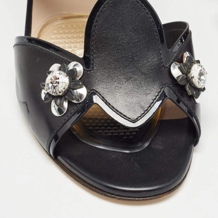 Pre Owned Fendi Black Leather Lace Up Crystal Embellished Sandals Size 40