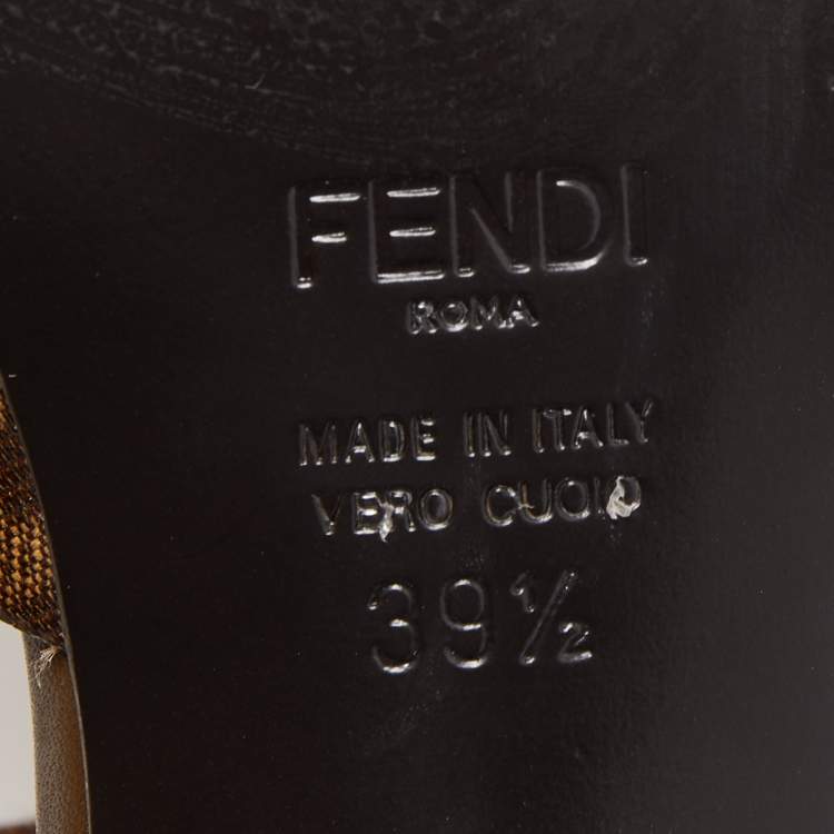 Pre Owned Fendi Brown Zucca Coated Canvas Ankle Strap Sandals Size 39.5