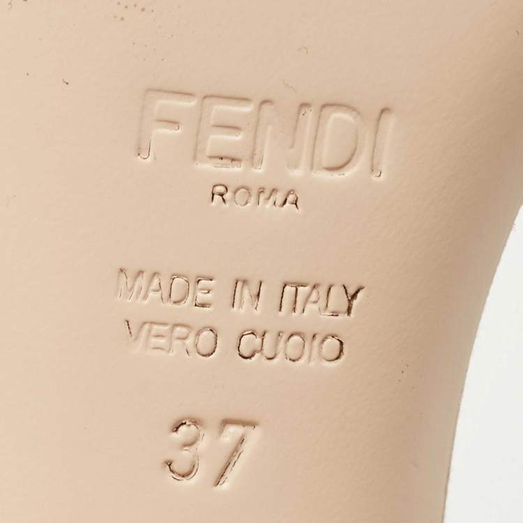 Pre Owned Fendi Beige Satin Logo Embroidered Block Heel Slides Size 37