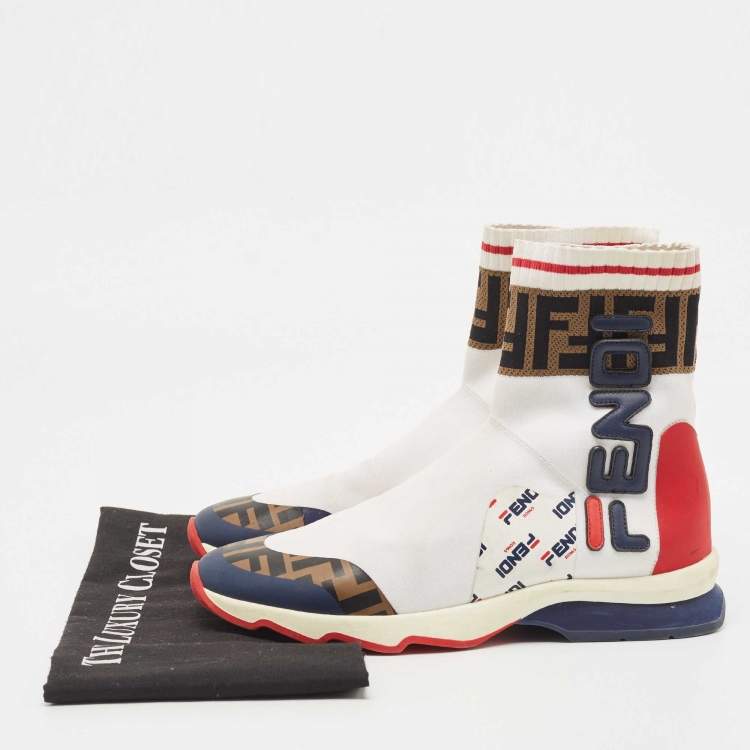 Pre Owned Fendi x Fila Multicolor Knit Fabric and Leather Mania Sock Sneakers Size 38