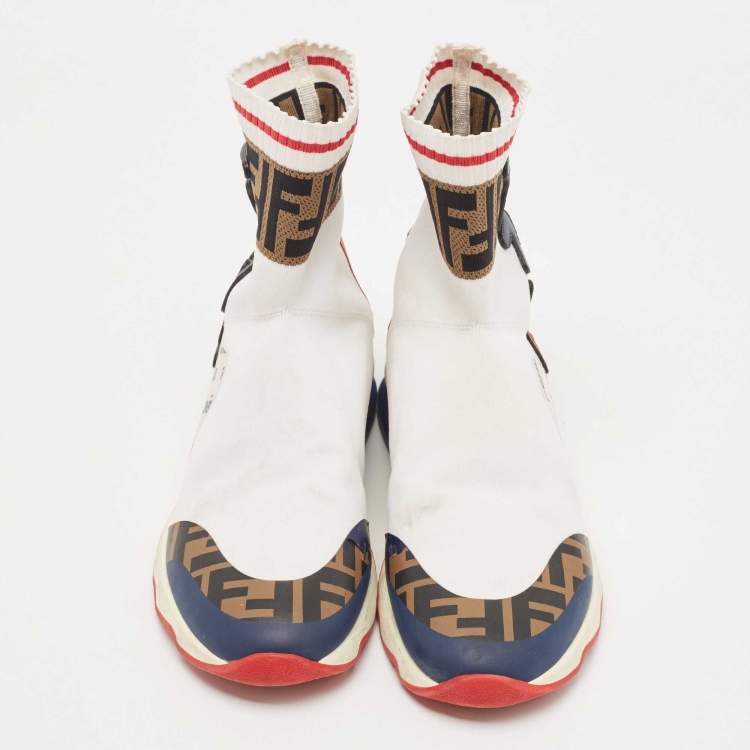 Pre Owned Fendi x Fila Multicolor Knit Fabric and Leather Mania Sock Sneakers Size 38