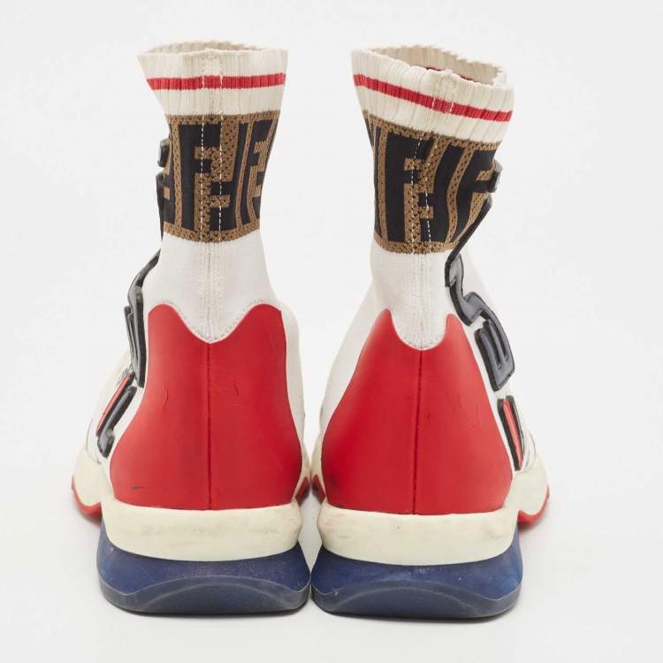 Pre Owned Fendi x Fila Multicolor Knit Fabric and Leather Mania Sock Sneakers Size 38