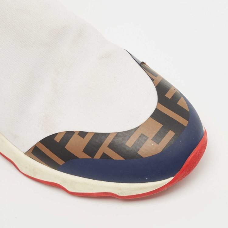 Pre Owned Fendi x Fila Multicolor Knit Fabric and Leather Mania Sock Sneakers Size 38