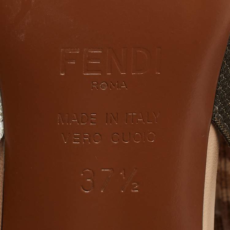 Pre Owned Fendi Tricolor Zucca Mesh and Leather Colibri Slingback Pumps Size 37.5