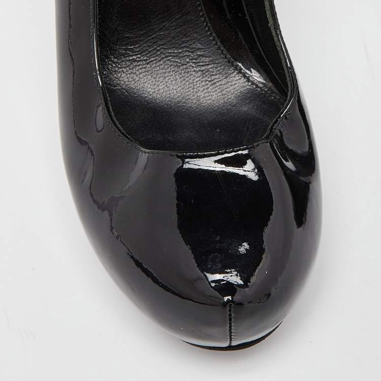 Pre Owned Fendi Black Patent Leather Platform FF Superstar Pump Size 37